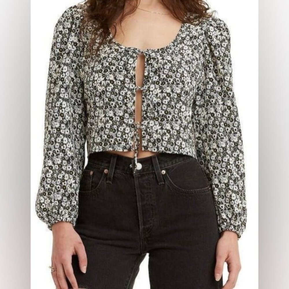 NWT 2X Levi’s Black & White Embry Floral Boho Crop Blouse